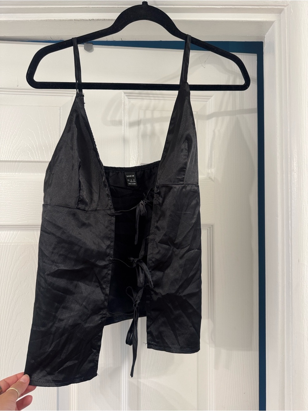 SHEIN Black Satin Tie-Front Cami Top